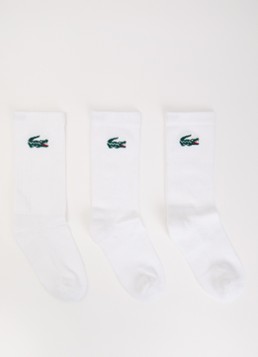 Lacoste Jongens Sokken met ingebreid logo in 3-pack in de kleur Wit, maat: 9