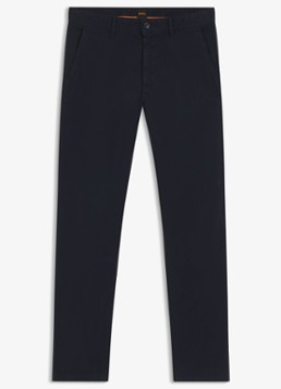 BOSS Heren Slim-fit satijnen chino van stretchkatoen in de kleur Dark Blue-404 / Blauw