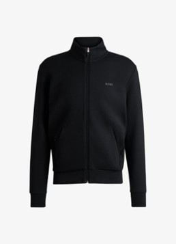BOSS Heren Sweatshirt van stretchkatoen met rits en logoprint in de kleur Zwart