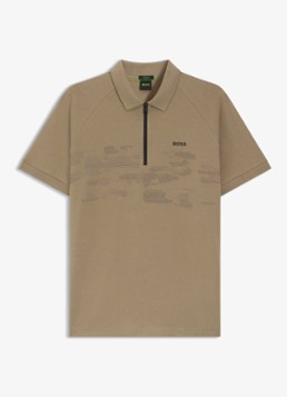 BOSS Heren Polo met halve rits in de kleur Bronsgroen