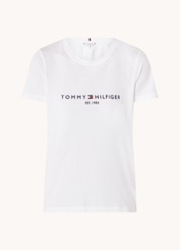 Tommy Hilfiger Dames T-shirt met logoborduring en ronde hals in de kleur Wit