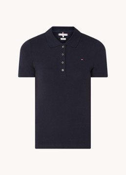 Tommy Hilfiger Dames 1985 slim fit polo van piqué katoen met logo in de kleur Donkerblauw