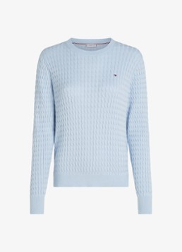 Tommy Hilfiger Dames Grofgebreide trui met structuur in de kleur Lichtblauw