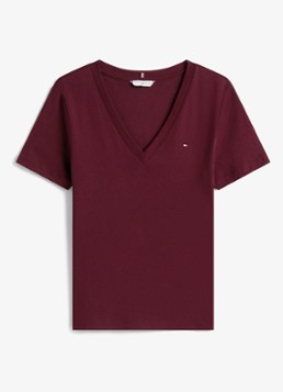 Tommy Hilfiger Dames T-shirt met V-hals in de kleur Deep Burgundy-XIH / Rood