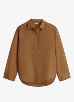 Tommy Hilfiger Dames Blouse in linnenblend met borduring in de kleur Camel