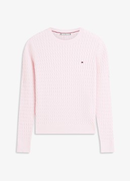 Tommy Hilfiger Dames Grofgebreide trui met structuur in de kleur Lichtroze