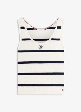Tommy Hilfiger Dames Tanktop met streepprint en logoborduring in de kleur Wit