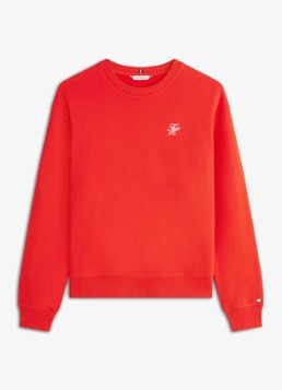 Tommy Hilfiger Dames Sweater in katoenblend in de kleur Rood