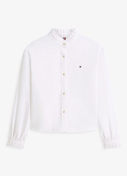 Tommy Hilfiger Dames Oxford blouse met ruches en opstaande kraag in de kleur Wit