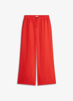 Tommy Hilfiger Dames Mid waist wide fit palazzo broek van linnen in de kleur Koraalrood