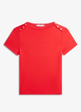Tommy Hilfiger Dames T-shirt met knoop detail in de kleur Rood