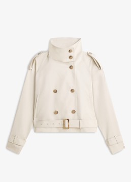 Tommy Hilfiger Dames Cropped double-breasted trenchcoat van katoen in de kleur Beige