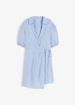 Tommy Hilfiger Dames Mini wikkeljurk met pofmouw in de kleur Lichtblauw