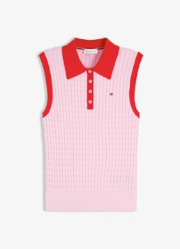 Tommy Hilfiger Dames Kabelgebreide spencer met logo in de kleur Roze