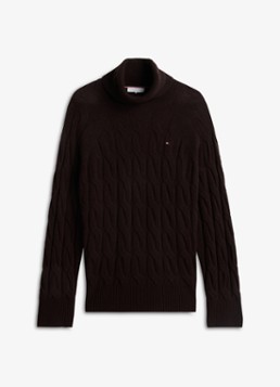 Tommy Hilfiger Dames Trui van wol met col in de kleur Donkerbruin