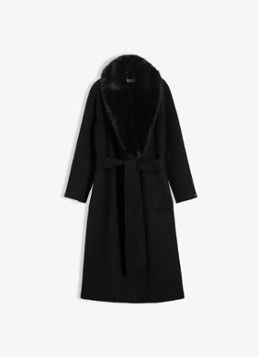 Tommy Hilfiger Dames Mantel in wolblend met sjaalkraag van imitatiebont in de kleur Zwart