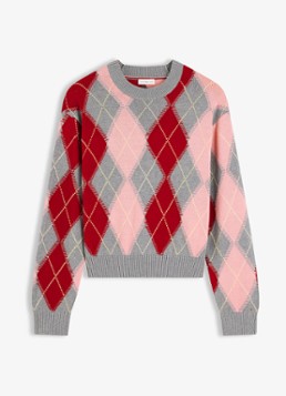 Tommy Hilfiger Dames Grofgebreide trui met ruit dessin in de kleur Roze