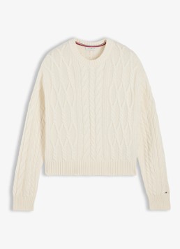 Tommy Hilfiger Dames Kabelgebreide trui in zijdeblend in de kleur Ivoor