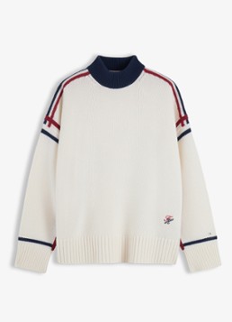 Tommy Hilfiger Dames Trui van wol met col in de kleur Ivoor