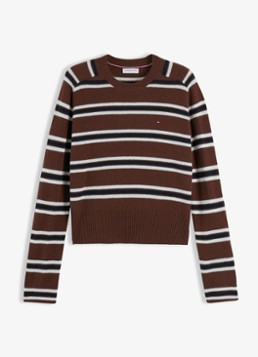 Tommy Hilfiger Dames Trui van wol met streepdessin in de kleur Bruin