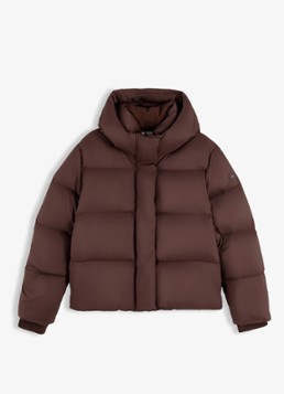 Tommy Hilfiger Dames Puffer jas met donsvulling en capuchon in de kleur Donkerbruin