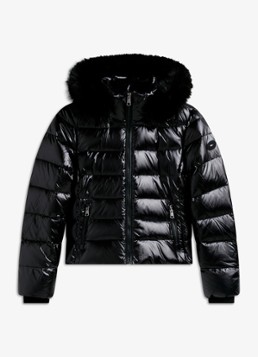 Tommy Hilfiger Dames Pufferjas met imitatiebont in de kleur Zwart