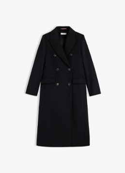 Tommy Hilfiger Dames Double-breasted mantel in wolblend in de kleur Zwart