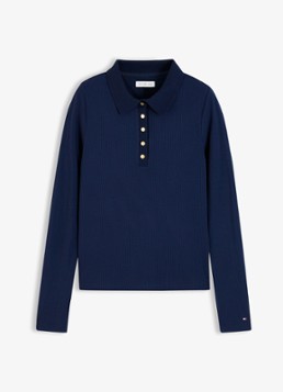 Tommy Hilfiger Dames Ribgebreide polo met knoop details in de kleur Donkerblauw
