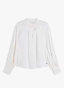 Tommy Hilfiger Dames Blouse van satijn met knoopdetail in de kleur Ivoor