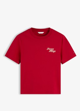 Tommy Hilfiger Dames T-shirt met logo in de kleur Rood