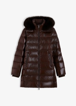 Tommy Hilfiger Dames Gewatteerde puffer jas met imitatiebont in de kleur Donkerbruin