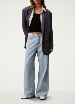Calvin Klein Dames Mid waist wide leg jeans in linnenblend in de kleur Indigo