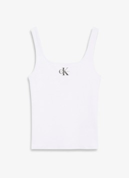 Calvin Klein Dames Tanktop met logoborduring en ribstructuur in de kleur Wit