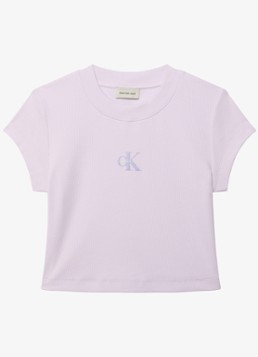 Calvin Klein Dames Cropped T-shirt met logo in de kleur Island Lilac-3OQ / Paars