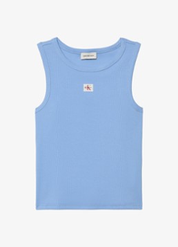 Calvin Klein Dames Ribgebreide tanktop met logo in 2-pack in de kleur Blauw