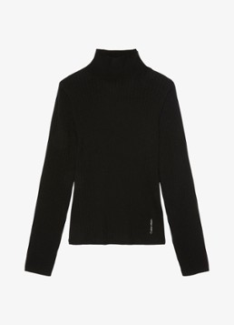 Calvin Klein Dames Ribgebreide coltrui van merinowol in de kleur Zwart