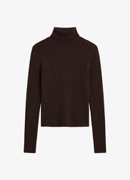 Calvin Klein Dames Ribgebreide coltrui van merinowol in de kleur Chocoladebruin