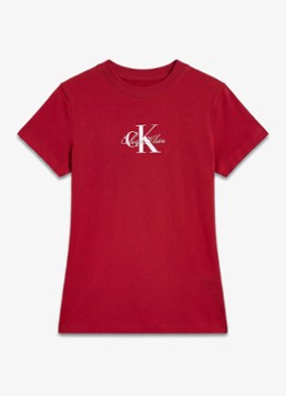 Calvin Klein Dames Cropped T-shirt met logo in de kleur Donkerrood