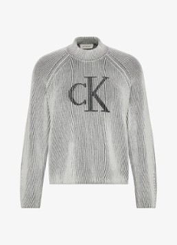 Calvin Klein Dames Ribgebreide trui met grafische logoprint in de kleur Zwart