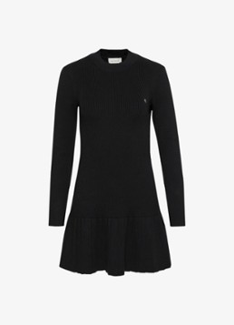 Calvin Klein Dames Mini ribgebreide plooi jurk met logo in de kleur Zwart