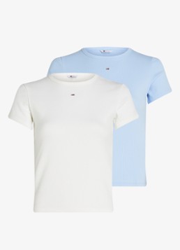Tommy Hilfiger Dames T-shirt met ribstructuur in 2-pack in de kleur Wit