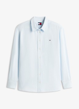 Tommy Hilfiger Dames Blouse in linnenblend met streepprint in de kleur Lichtblauw