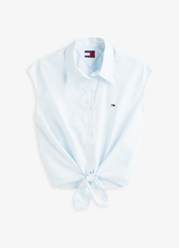 Tommy Hilfiger Dames Top met knoopdetail in de kleur Lichtblauw