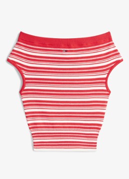 Tommy Hilfiger Dames Fijngebreide off-shoulder top met streepprint in de kleur Rood