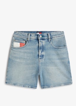 Tommy Hilfiger Dames High waist wide fit korte broek met logo in de kleur Lichtblauw