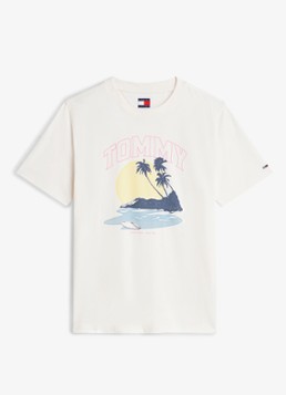 Tommy Hilfiger Dames T-shirt met logoprint in de kleur Gebroken wit