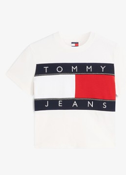 Tommy Hilfiger Dames T-shirt met logo in de kleur Gebroken wit