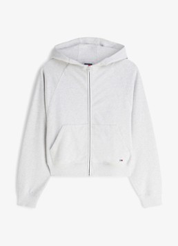 Tommy Hilfiger Dames Sweatvest met logoborduring en capuchon in de kleur Lichtgrijs