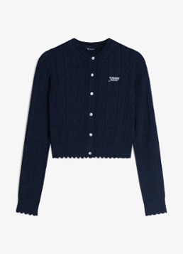 Tommy Hilfiger Dames Fijngebreid vest met opengewerkt dessin in de kleur Donkerblauw