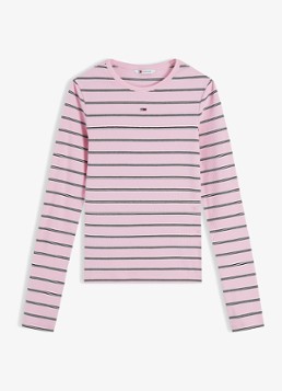 Tommy Hilfiger Dames Slim Ribbed Long Sleeve T-Shirt in de kleur Roze